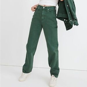 Madewell Baggy Straight Jeans : Garment-Dyed Edition, color: Hemlock Green